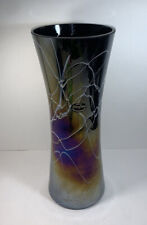 Jozefina Krosno 13" Art Glass Vase Hand Made In Poland Dark Silver Multi Color
