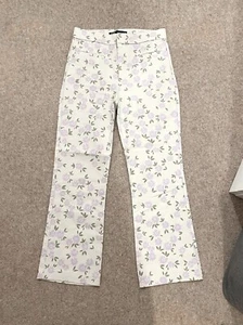 ZARA Women's Flare Trousers Ecru With Flowers Pattern - Picture 1 of 3