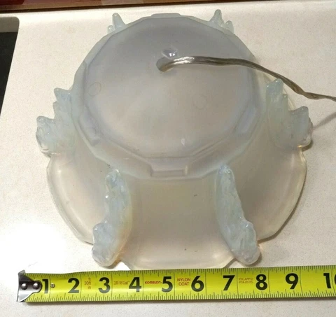 Vintage French Art Deco Ezan Pendant Light Frosted Blue Fire Opalescent READ Cover