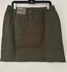 NWT Style & Co Macy's OLIVE Denim Skirt Straight Elastic Waist Pockets sz L $39 - Picture 1 of 4