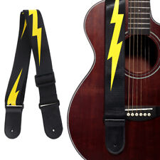 Adjustable Guitar Strap Yellow Lightning Pattern with Genuine Leather Head