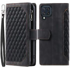 Samsung Galaxy M32 Luxury Rhombic Wallet Case,Leather Zipper Flip Card PhoneCase
