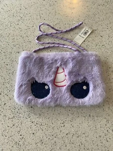 Kids Girls Unicorn Purse W Zipper. Purple Furry And Sequins Eyes In Blue NWT - Picture 1 of 6