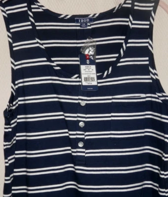 Izod  Sleeveless  Cotton Tank / Blouse  Sz Large Navy / White Stripe NWT - Image 1 of 4