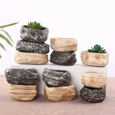Small Stone Planters Rustic Succulent Cactus Planter Ceramic Flower Bonsai Pots - Image 1 of 4