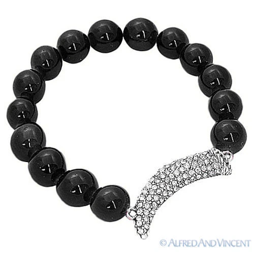 Berloque italiano chifre corno olho mau boa sorte CZ cristal frisado pulseira elástica - Imagem 1 de 1