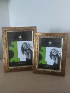 Gold Timber Photo Picture Frame Set Of 2 (5x7 & 4x6) Ornate, antique gold design - Picture 1 of 12