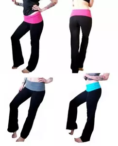 Nuovi Pantaloni Yoga Donna Atletica Foldover Palestra Stretch Casual Comodo Lounge S-M-L - Foto 1 di 15