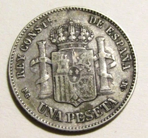 Spain 1891-PG-M 1 Una Peseta Silver Coin - Picture 1 of 4