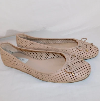 Jimmy Choo Womens Sz 40 Beige Leather Perforated Cut Out Ballet Flats - Image 1 of 4