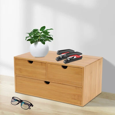 Bamboo Desk Organizer -Tabletop Mini Bamboo Desk Drawer Storage Box w/ 3 Drawers - Image 1 of 4