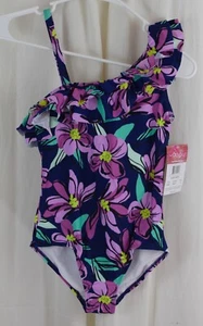 Kanu Surf Girls' Morgan Floral Ruffle 1-Shoulder one Piece Swimsuit Size 14 - Picture 1 of 3
