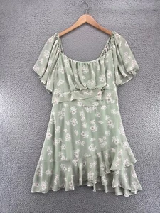 Arula Kleid Damen B US 2X Plus Grün Mint Blumen Chiffon Schulterfrei Mini Rüsche - Bild 1 von 11