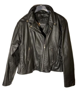 Xelement Men Size XL Classic Black Leather Biker Jacket-Removable Quilt Lining - Picture 1 of 9