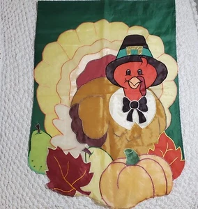Vintage Outdoor Thanksgiving Fall Turkey Garden Flag Banner Nylon 36”x26” USED - Picture 1 of 5