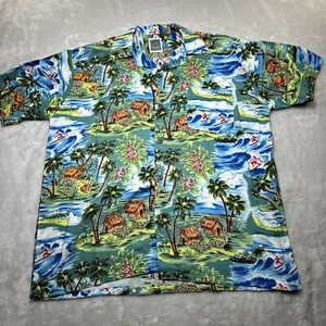Ocean Current Hawaiian Shirt Mens Small S Measures Large Palm Trees Surrfers - Picture 1 of 14