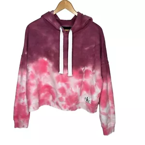 Calvin Klein Cropped Hoodie Damen Large Rosa/Weiß Batik Langarm Baumwolle - Bild 1 von 3