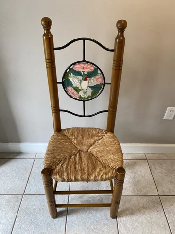 Folk Art Farmhouse Chair Bird Metal Design Rush Seat Cover