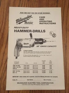 Vtg. tool catalog Care operation instructions Milwaukee Hammer Drill 5390  - Picture 1 of 2