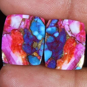 20.60 Cts Spiny Oyster TURQUOISE Pair Cushion Shape Gemstone 14x17x3 mm HG713 - Picture 1 of 7