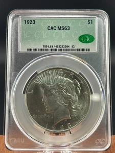 1923 Peace Silver $1 Dollar - CACG MS63 CAC Grading - Philadelphia Mint - Picture 1 of 7