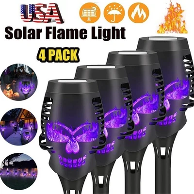 4PCS Halloween  Flickering Solar Lights Flame Torch Landscape Garden Yard Lights - Image 1 of 4