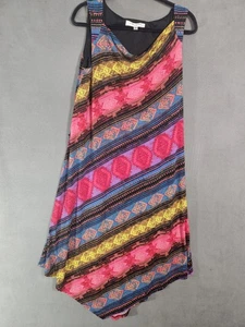 Evan-picone Womens 14 Midi Dress Colorful Aztec Asymmetrical Cowlneck Sleeveless - Picture 1 of 9