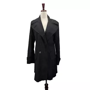 DKNY Womens Long Sleeves Double Breasted Long Pea Coat Black Size PM 06179P EUC - Picture 1 of 15