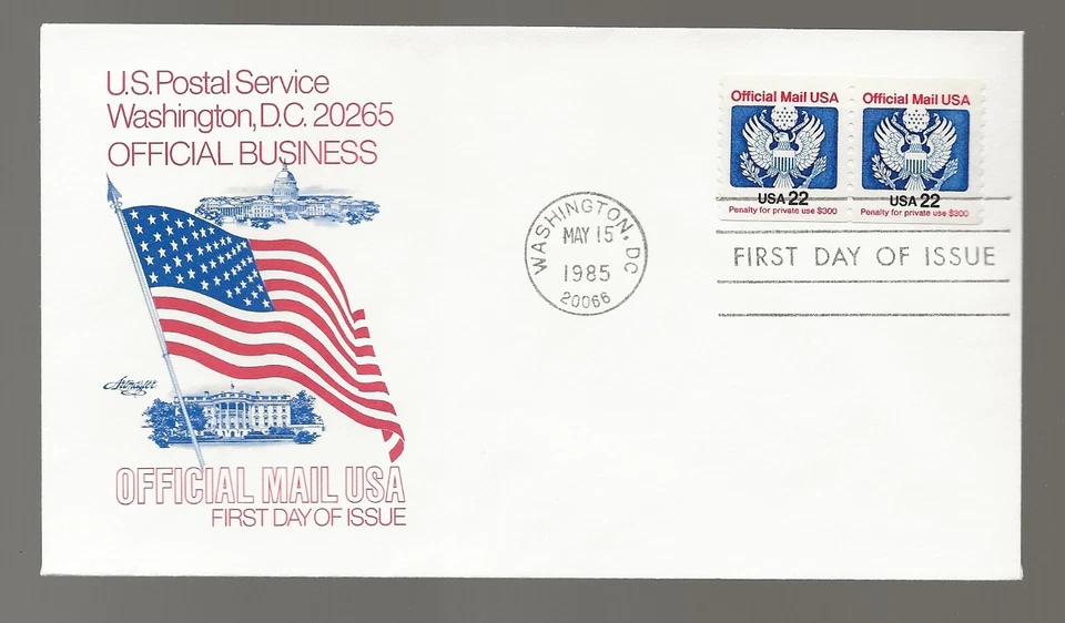 US Scott #O136, First Day Cover 5/15/85 Washington Pair 22c Official - Image 1 of 1