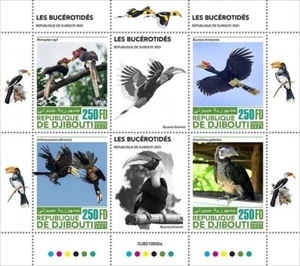 HORNBILLS 4-Value MNH Bird/Birds Stamp Sheet #205 (2021 Djibouti) - Picture 1 of 1