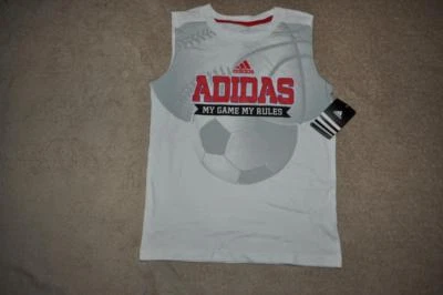 adidas The GO TO TEE Boys MY GAME MY RULES Soccer Sleeveless T-Shirt White NWT - Image 1 of 2