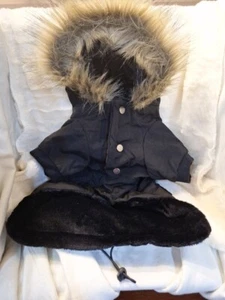 Dog Black Jacket with Faux Fur Hoodie Medium - Picture 1 of 5