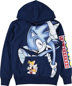 SONIC the HEDGEHOG SEGA Navy Sweatshirt Fleece-Lined Hoodie Boys Size 4-5 or 6-7 - Picture 1 of 2