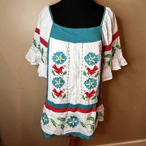 Anthropologie Embroidered Tunic Blouse Cotton size 8 $158 Retail Lined Bohemian - Picture 1 of 15