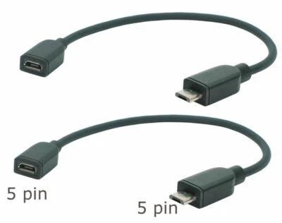2x 0,2m Micro USB Prolunga (5 Pin), Completamente Cablato, Doppio Schermato - Immagine 1 di 3