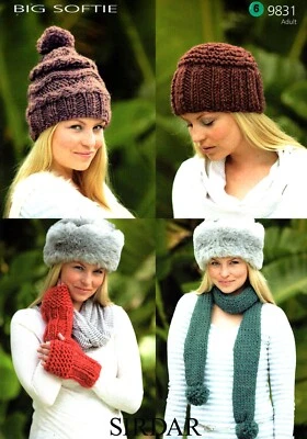 Woman's Accessories ~ Sirdar Big Softie ~ Knitting Pattern  #9831 - Image 1 of 2