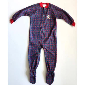 Carter's	Vintage 1990s Fleece Footie Pajamas Sleeper Plaid Teddy Bear Size 4T - Picture 1 of 8