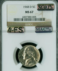 1968 D JEFFERSON NICKEL NGC MS67 MAC 4FS $30,000 IN FS MAC SOLO FINEST SPOTLESS - Picture 1 of 4