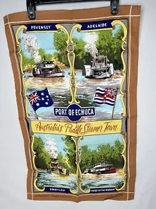 Souvenir Cotton Tea Towel Australian Design Port Of Echuca Paddle Steamer Town - Picture 1 of 9