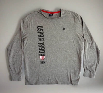 Polo Assn. dos EUA Camiseta masculina manga longa Est 1890 cinza gráfico tamanho G - Imagem 1 de 4
