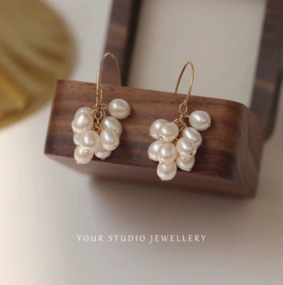 Beautiful AAAA 4-5mm south sea White natural​ baroque pearl Earrings14K Gold - Image 1 of 4