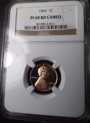 :1964 1C LINCOLN CENT NGC PF69 RD CAM PROOF BLAZING-RED RARITY R4 HIGHEST GRADES - Image 1 of 4
