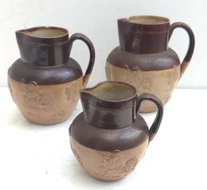 3 Antique Doulton Lambeth England Salt Glaze Harvest Stoneware Jugs Pitchers - Picture 1 of 11