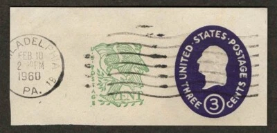 US 1958 #U540 Violet 3c Washington w/1c Surcharge Cut Square Philadelphia Cancel - Image 1 of 2