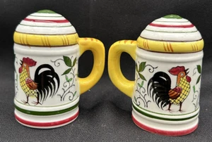 VTG Roosters And Roses UCago PY 4.5 “&3.5”  2 Creamers &Salt, And Pepper Shakers - Picture 1 of 8