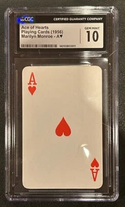 Marilyn Monroe 1956 NMMM ACE of Hearts CGC 10 GEM MINT VINTAGE RARE Playing Card - Picture 1 of 2