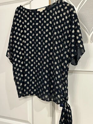 Michael Kors Blouse Size M Short Sleeve, Side Tie, Paisley Gold/Black Shimmer - Image 1 of 4