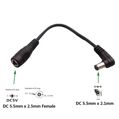 DC Power Plug 5.5mm x 2.1mm Male Right Angle To 5.5 x 2.5mm Female Adapter Cable - Image 1 of 4