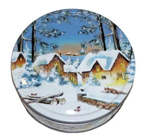 COLLECTIBLE TIN KELSEN 16 OZ DANISH BUTTER COOKIES WINTER SCENE 7.5” x 2.5” - Picture 1 of 4