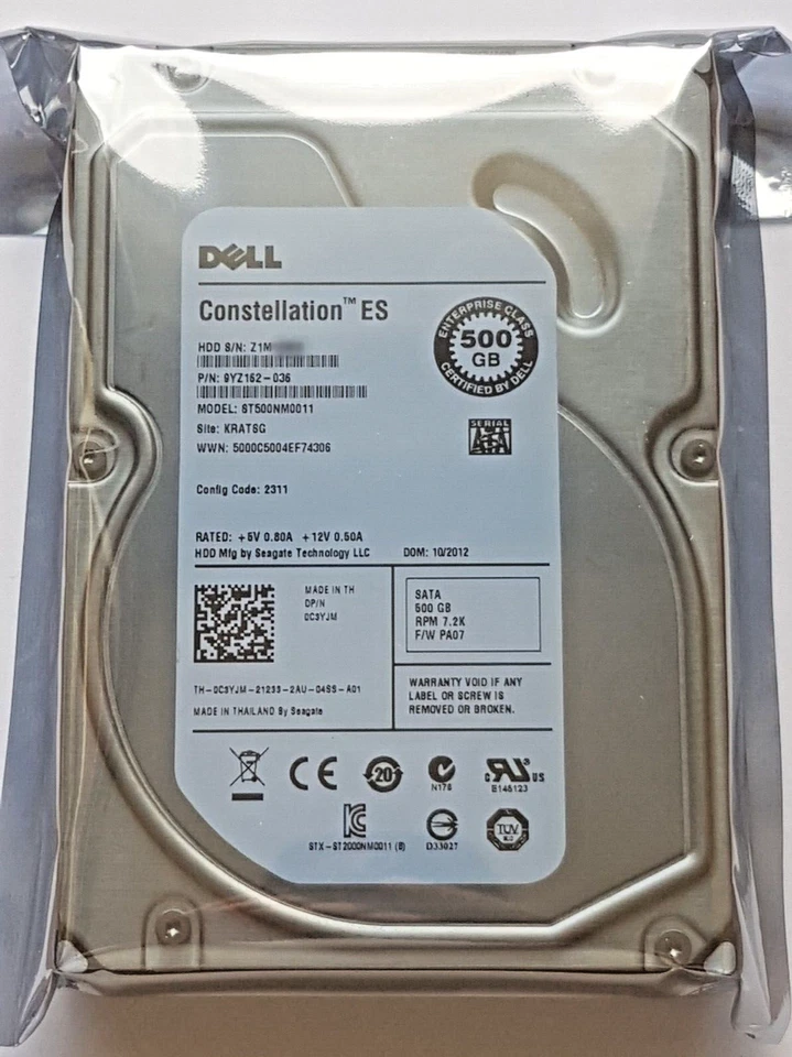 500 GB SATA Dell Constellation ES ST500NM0011 7200RPM 64MB 3.5" Hard Drive New - Image 1 of 1